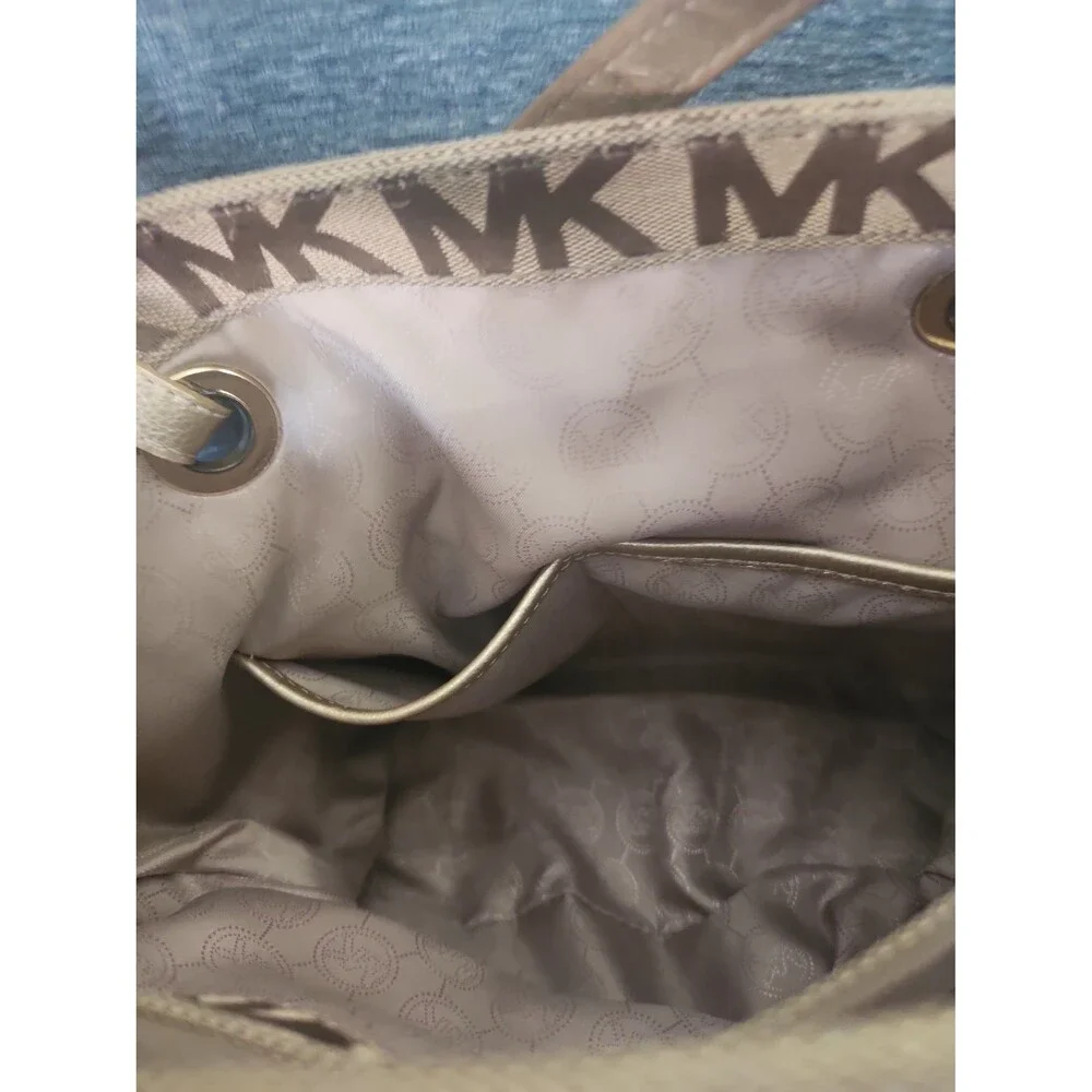 Michael Kors Jet Set Tote Brown Signature Print w/ Gold Leather Straps & Accents - Picture 8 of 11